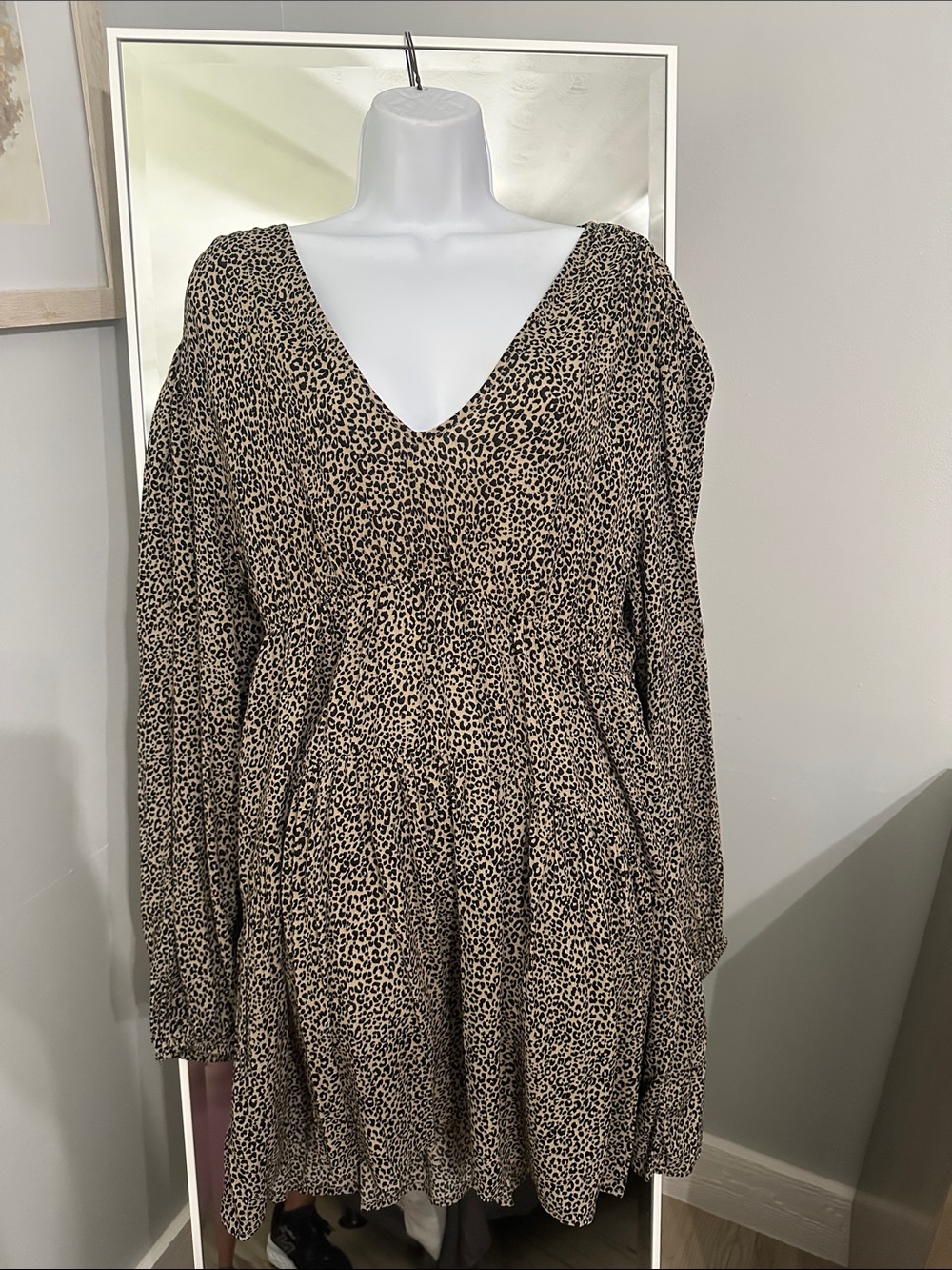 a new day Leopard Print V-Neck Long Sleeve Dress - Beige/Black
